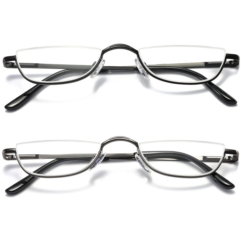 VEVESMUNDO Metal Reading Glasses Half Moon Semi Rimless Frame Readers for Men Women