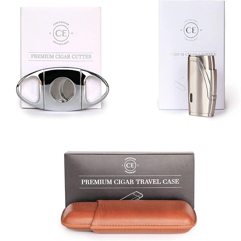 Case Elegance - Cigar Lighter, Cutter and Travel Case accessory bundle for Humidors