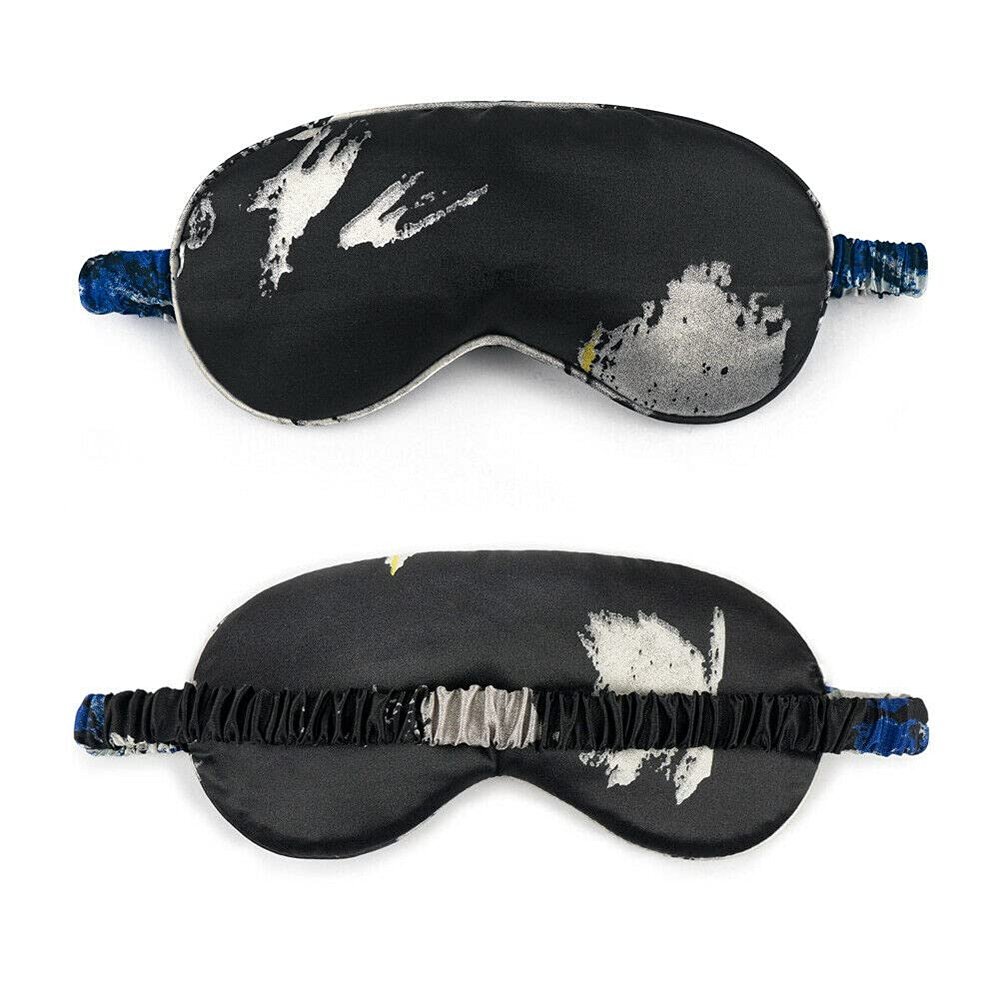 Magik Cartoon Cute Satin Silky Travel Sleep Eye Mask Cover Padded Blindfold Smooth (Black,Blue&White, 2 Pack)
