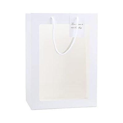 10pcs White Paper Bags With Handles For Gift Wrapping