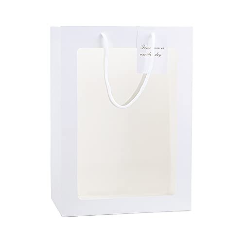 10pcs White Paper Bags With Handles For Gift Wrapping