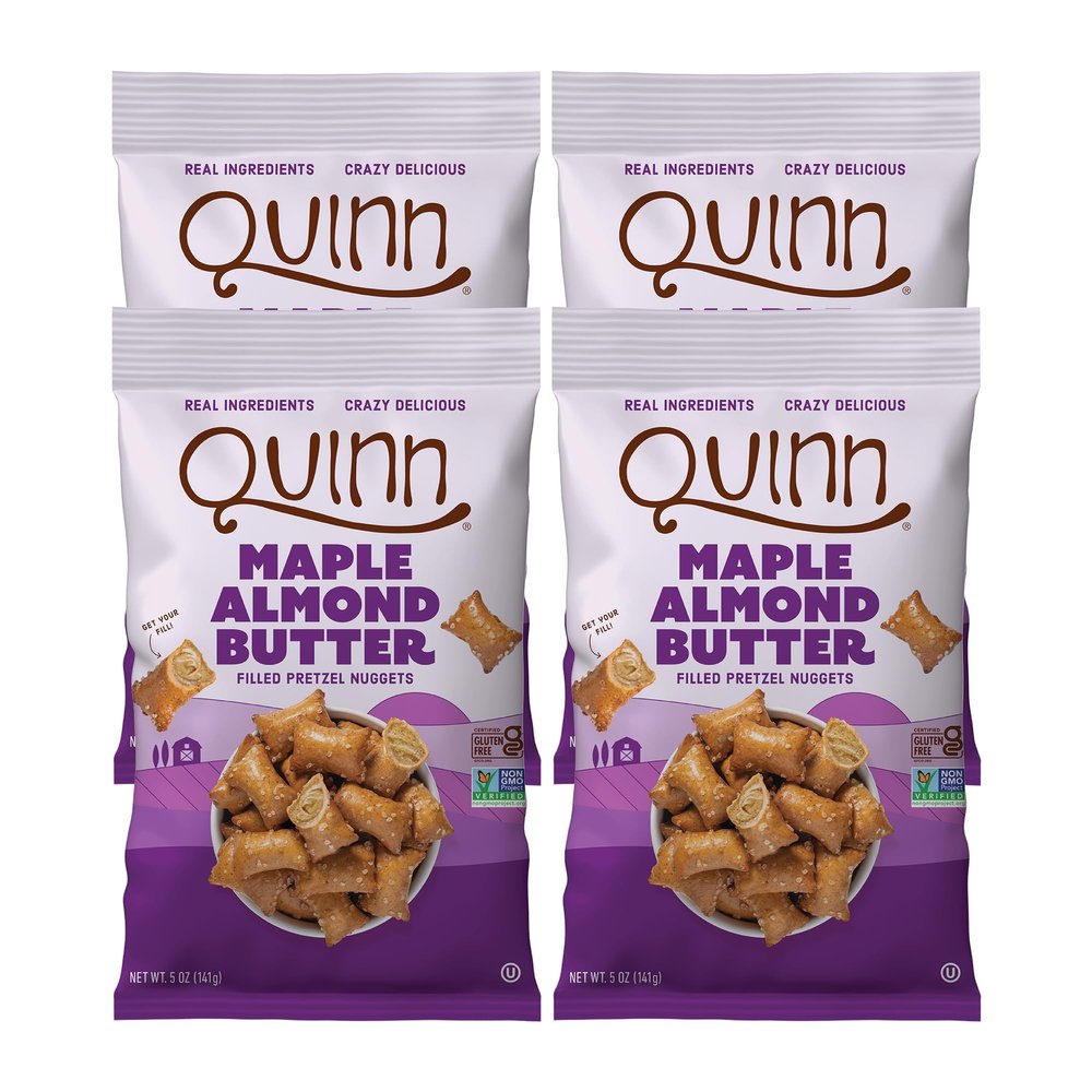 Quinn Gluten Free Maple Almond Butter Filled Pretzel Nuggets - Made with Real Ingredients, Whole Grain Sorghum, Sea Salt, Vegan, Dairy Free, Non-GMO - 5 Oz (Pack of 4)