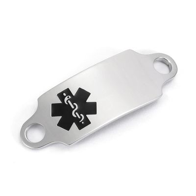 BAIYI HOPE Custom Engraved 316L Stainless Steel Medical ID Tag - Black Caduceus, Interchangeable, Free Engraving, Up to 7 Lines, 44mm x 15mm x 1.5mm