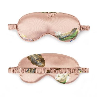 Magik Cartoon Cute Satin Silky Travel Sleep Eye Mask Cover Padded Blindfold Smooth (Pink Leaves, 2 Pack)
