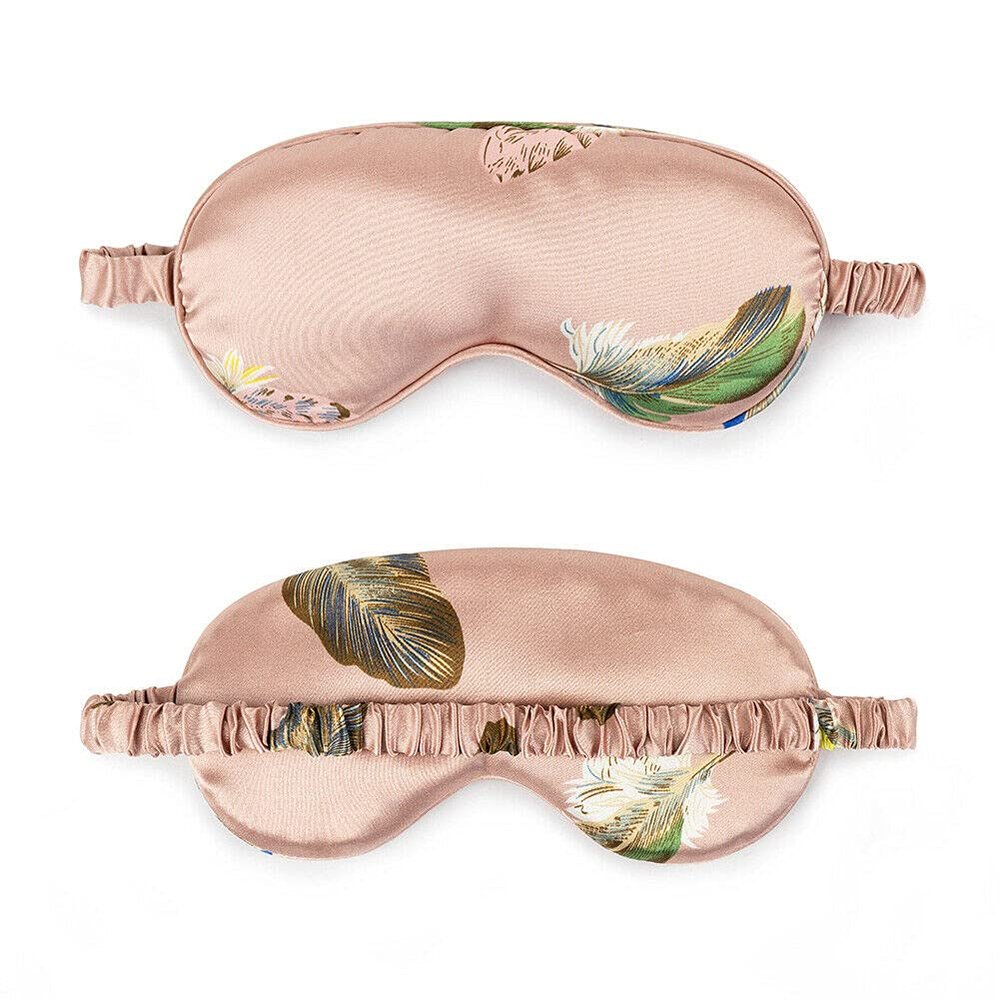 Magik Cartoon Cute Satin Silky Travel Sleep Eye Mask Cover Padded Blindfold Smooth (Pink Leaves, 2 Pack)