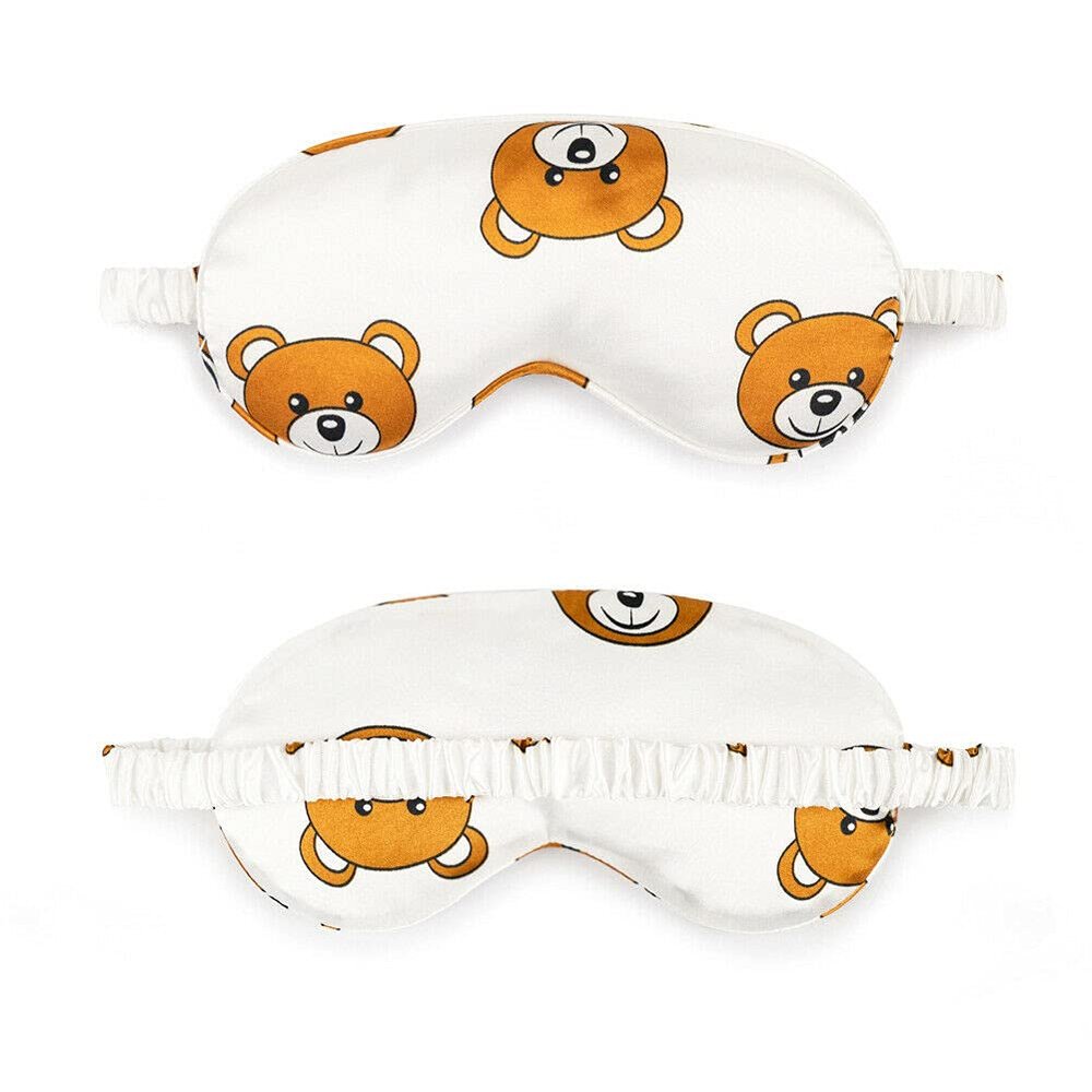 Magik Cartoon Cute Satin Silky Travel Sleep Eye Mask Cover Padded Blindfold Smooth (White Bear, 2 Pack)