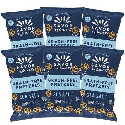 Savor by Suzie Gluten-Free Pretzels Non-GMO, Grain Free, Vegan, Paleo, Keto & Nut-Free Pretzel Snack Packs, Low Carb, Clean Ingredients - Sea Salt - 6 Count