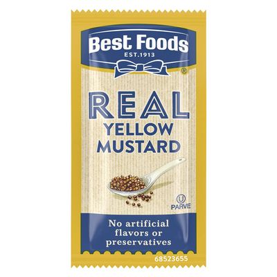 Best Foods Yellow Mustard Stick Pack Sachets, Gluten Free, No Artificial Flavors or Preservatives, 7 g, Pack of 500