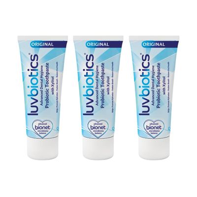 Luv Biotics Probiotic Mint Toothpaste with Xylitol & Aloe Vera Fresh Breath, Cavity Protection, Microbiome Support & Healthy Gums No Sulphates or Parabens - 3 x 75ml