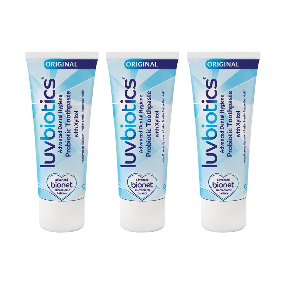 Luv Biotics Probiotic Mint Toothpaste with Xylitol & Aloe Vera  Fresh Breath, Cavity Protection, Microbiome Support & Healthy Gums  No Sulphates or Parabens - 3 x 75ml