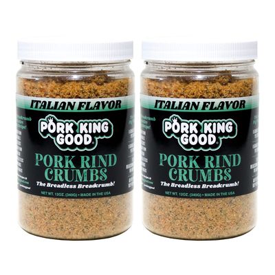 Pork King Good - Pork Rind Breadcrumbs - 2 Pack! Keto Friendly, Paleo, Gluten-Free, Sugar Free, Zero Carb Panko Substitute (Two 12 Oz Jars) (Italian, 2 Pack)