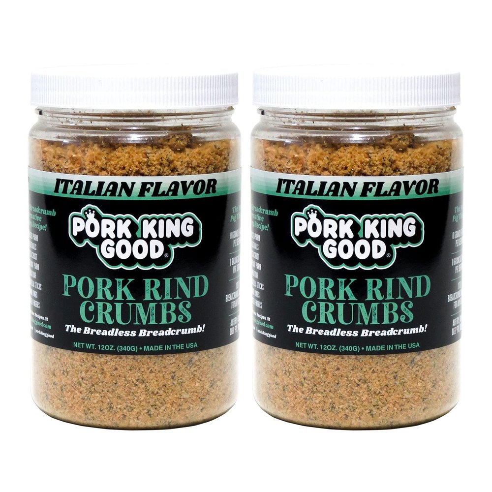 Pork King Good - Pork Rind Breadcrumbs - 2 Pack! Keto Friendly, Paleo, Gluten-Free, Sugar Free, Zero Carb Panko Substitute (Two 12 Oz Jars) (Italian, 2 Pack)