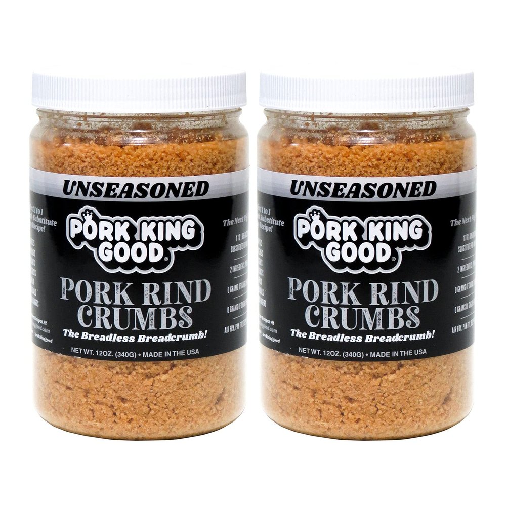 Pork King Good - Pork Rind Breadcrumbs - 2 Pack! Keto Friendly, Paleo, Gluten-Free, Sugar Free, Zero Carb Panko Substitute (Two 12 Oz Jars) (Unseasoned, 2 Pack)