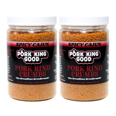 Pork King Good - Pork Rind Breadcrumbs - 2 Pack! Keto Friendly, Paleo, Gluten-Free, Sugar Free, Zero Carb Panko Substitute (Two 12 Oz Jars) (Spicy Cajun, 2 Pack)