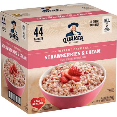 Quaker Instant Oatmeal, Strawberries & Cream, 1.05 Oz, (Pack of 44)