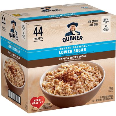 Quaker Instant Oatmeal Lower Sugar, Maple & Brown Sugar, 1.19 Oz, Pack of 44