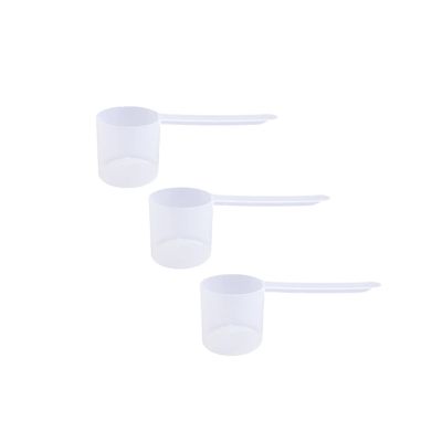 Plastic Measuring Scoop, (70 cc | 4.73 tbsp | 2.37 fl oz. | 70 mL) Long Handle Spoons for Powders, Granules, Coffee, Pet Food, Baking Supplies, Protein and Other Dry Goods, BPA Free (Set of 3)