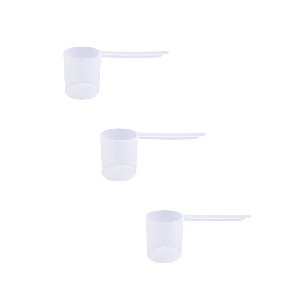 Plastic Measuring Scoop, (80 cc | 1/3 Cup | 2.7 fl oz. | 80 mL) Long Handle Spoons for Powders, Granules, Coffee, Pet Food, Baking Supplies, Protein and Other Dry Goods, BPA Free (Set of 3)