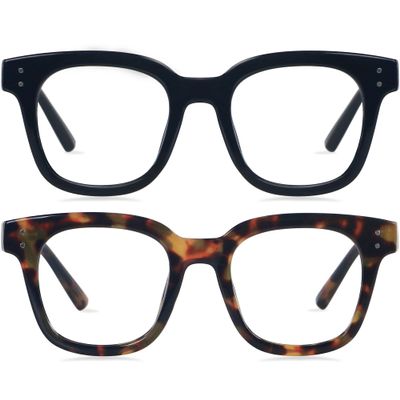 ANDWOOD Blue Light Blocking Glasses Women Computer Screen Oversized Bluelight Blocker for Big Heads Anti Eye Strain Square Black Tortoise Frame