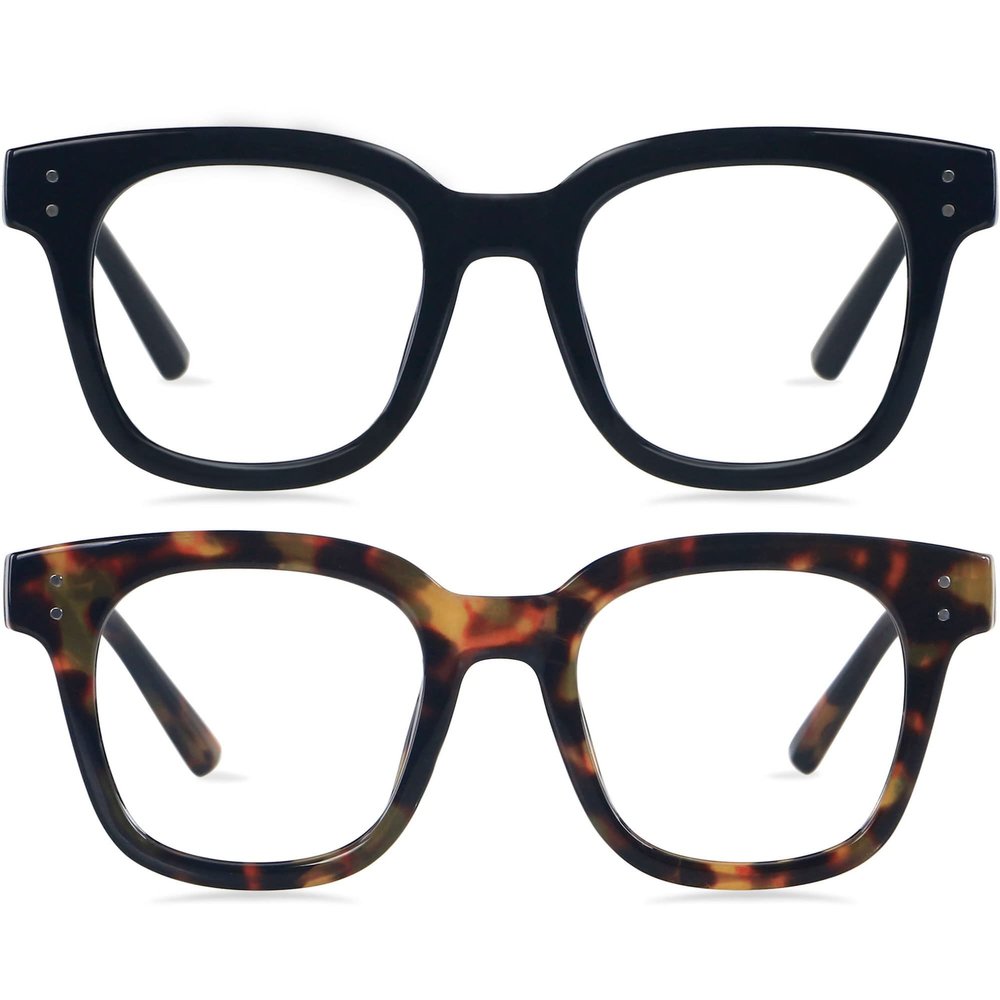ANDWOOD Blue Light Blocking Glasses Women Computer Screen Oversized Bluelight Blocker for Big Heads Anti Eye Strain Square Black Tortoise Frame
