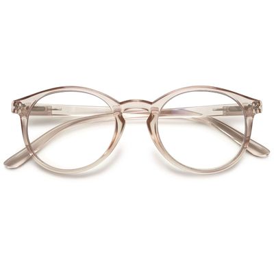 KOOSUFA Blue Light Blocking Reading Glasses Round Women Men Spring Hinge Lightweight Computer Reader Eyeglasses Eyewear Transparent Light Brown +1.25