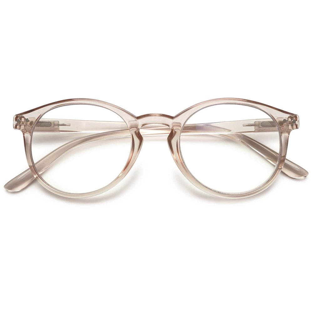 KOOSUFA Blue Light Blocking Reading Glasses Round Women Men Spring Hinge Lightweight Computer Reader Eyeglasses Eyewear Transparent Light Brown +1.25