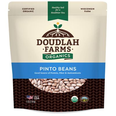 Organic Dried Pinto Beans 5 lb - Non-GMO, Tested Clean Certified, Vegan - Rich in Fiber & Protein for Soups, Burritos, Salads, and Chili - Farmed From Regenerative Soil, Grown In USA by Doudlah Farms
