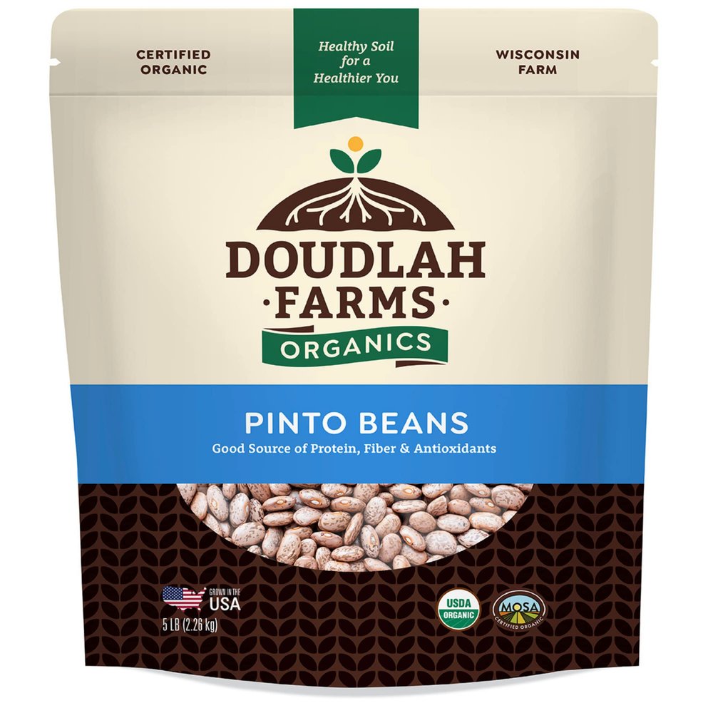 Organic Dried Pinto Beans 5 lb - Non-GMO, Tested Clean Certified, Vegan - Rich in Fiber & Protein for Soups, Burritos, Salads, and Chili - Farmed From Regenerative Soil, Grown In USA by Doudlah Farms