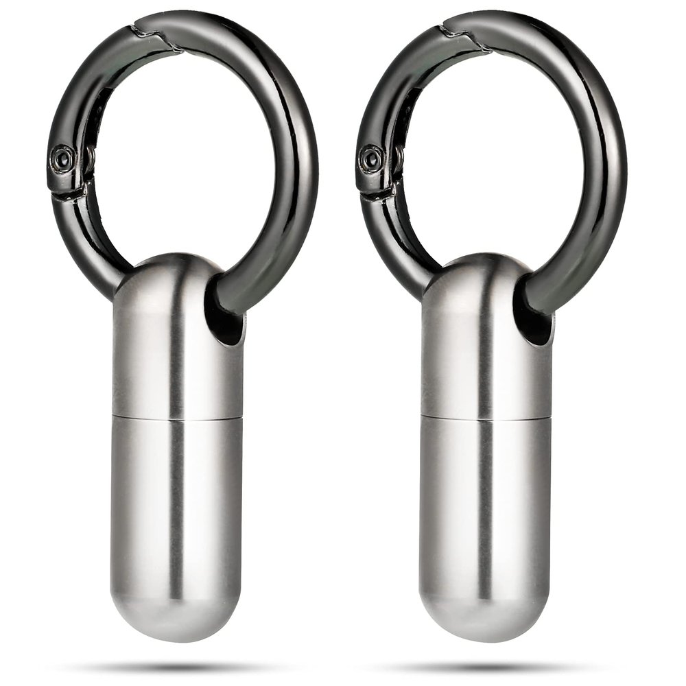 2 Pieces Mini Small Keychain Pill Holder Waterproof Keychain Pill Holder Container Portable Titanium Alloy Box Case for Travel Purse Pocket