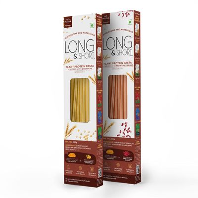 Long&Short Protein Spaghetti Combo | Red Kidney Beans + Chickpeas | No Maida, Vegan, Nutritious, Healthy, Natural Fiber | Pack of 2 x 250g