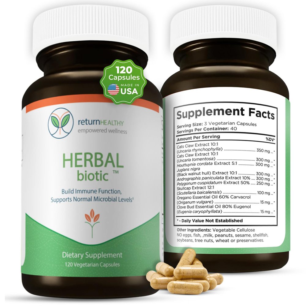 Herbal Biotic, Immune Support Vitamins, Natural Immune System Booster for Adults, Immune Support Supplement Enriched with Cats Claw for Probiotic Balance, Digestive Health, 120 Vegan Capsules