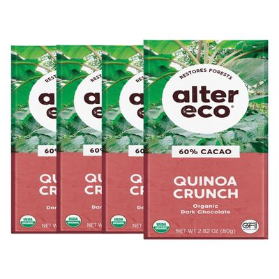 Alter Eco | Dark Chocolate Bars | Pure Dark Cocoa, Fair Trade, Organic, Non-GMO, Gluten Free (4-Pack Quinoa Crunch)