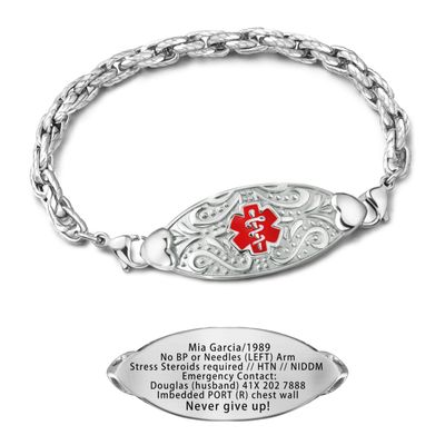 ASTERY Custom Medical Alert Bracelet for Women with Free Engraving,Personalized Emergency Identification Bracelet Waterproof Diabetic Women's Medical Alert ID Bracelet