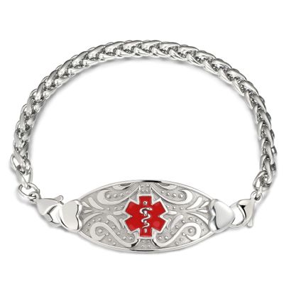 ASTERY Custom Medical Alert Bracelets for Women with Free Engraving,Personalized Identification Emergency Medic ID Bracelet Blood Thinner Diabetes Epilepsy Jewelry,6.0 to 8.5 Inches