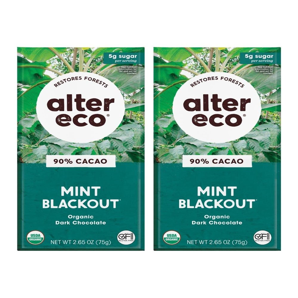 Alter Eco | Dark Chocolate Bars | Pure Dark Cocoa, Fair Trade, Organic, Non-GMO, Gluten Free (2-Pack Mint Blackout)