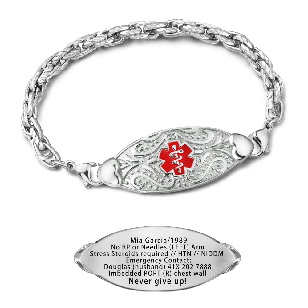 ASTERY Custom Medical Alert Bracelet for Women with Free Engraving,Personalized Emergency Identification Bracelet Waterproof Diabetic Women's Medical Alert ID Bracelet