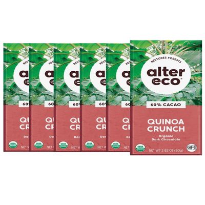 Alter Eco | Dark Chocolate Bars | Pure Dark Cocoa, Fair Trade, Organic, Non-GMO, Gluten Free (6-Pack Quinoa Crunch)