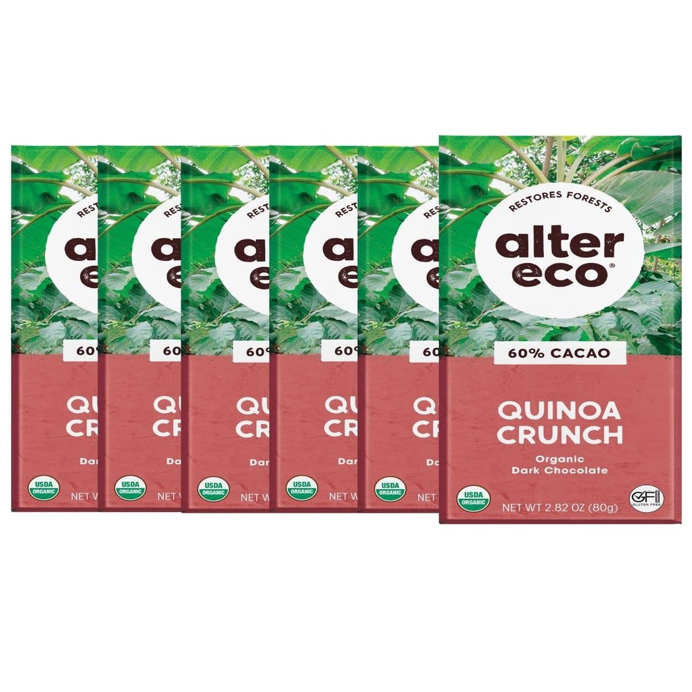Alter Eco | Dark Chocolate Bars | Pure Dark Cocoa, Fair Trade, Organic, Non-GMO, Gluten Free (6-Pack Quinoa Crunch)
