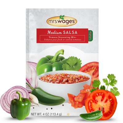 Mrs. Wages Medium Salsa Canning Mix, Easy-To-Use, Simple Homemade Salsa, Flavorful Spice, Enhance Your Tomatoes, 4 oz Packet (Value Pack Of 6)