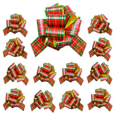 12 PCS Eye-Catching Xmas Pull Bows for Easy Gift Wrapping with Ribbon - 5" Wide Wrap Bows for Christmas Tree Decoration, Holiday Dcor, Present Wrapping, Baskets, Birthday, Easter - Stripe Bows
