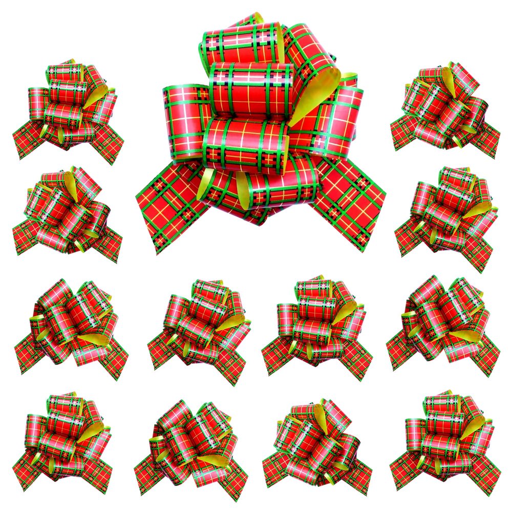 12 PCS Eye-Catching Xmas Pull Bows for Easy Gift Wrapping with Ribbon - 5" Wide Wrap Bows for Christmas Tree Decoration, Holiday Dcor, Present Wrapping, Baskets, Birthday, Easter - Stripe Bows