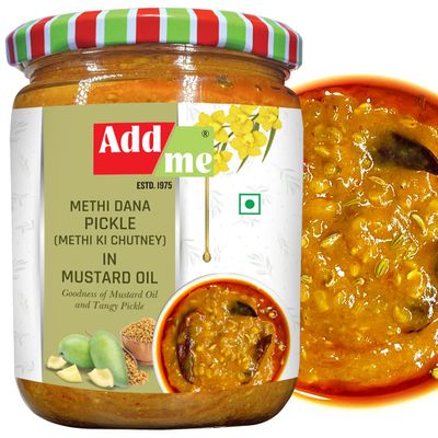 Add me Hing Pickle with Methi 500G Mango Pickles methiya Dana heeng ka North Indian achar Chutney, Paste and Marinade Glass Pack