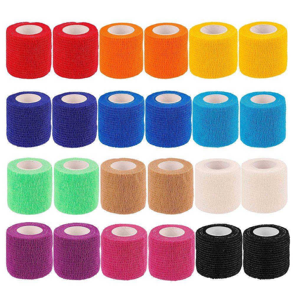 24 Pack Self Adherent Cohesive Wrap Bandages 2 Inches X 5 Yards, First Aid Tape, Elastic Self Adhesive Tape, Athletic, Sports wrap Tape, Bandage Wrap for Sports, Wrist, Ankle (Rainbow Color)