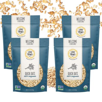 1000 Springs Mill Organic Quick Oats - Gluten-Free Bulk Dried Oats with Resealable Bag - Used for Breakfast Oatmeal, Muffins, Granola Bars, Cookies, or Other Baked Goods - 16oz (Pack of 4)