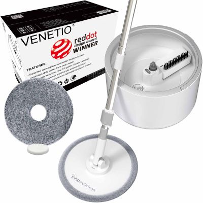 VENETIO Innowellclean Microfiber Spin Mop and Bucket Set with Patented Water Filtration System - Deep Self Cleaning/Dry/Wet All-In-One Floor Mop for Home Hardwood, Tile - Ideal for Pet Owners (2 Pads)