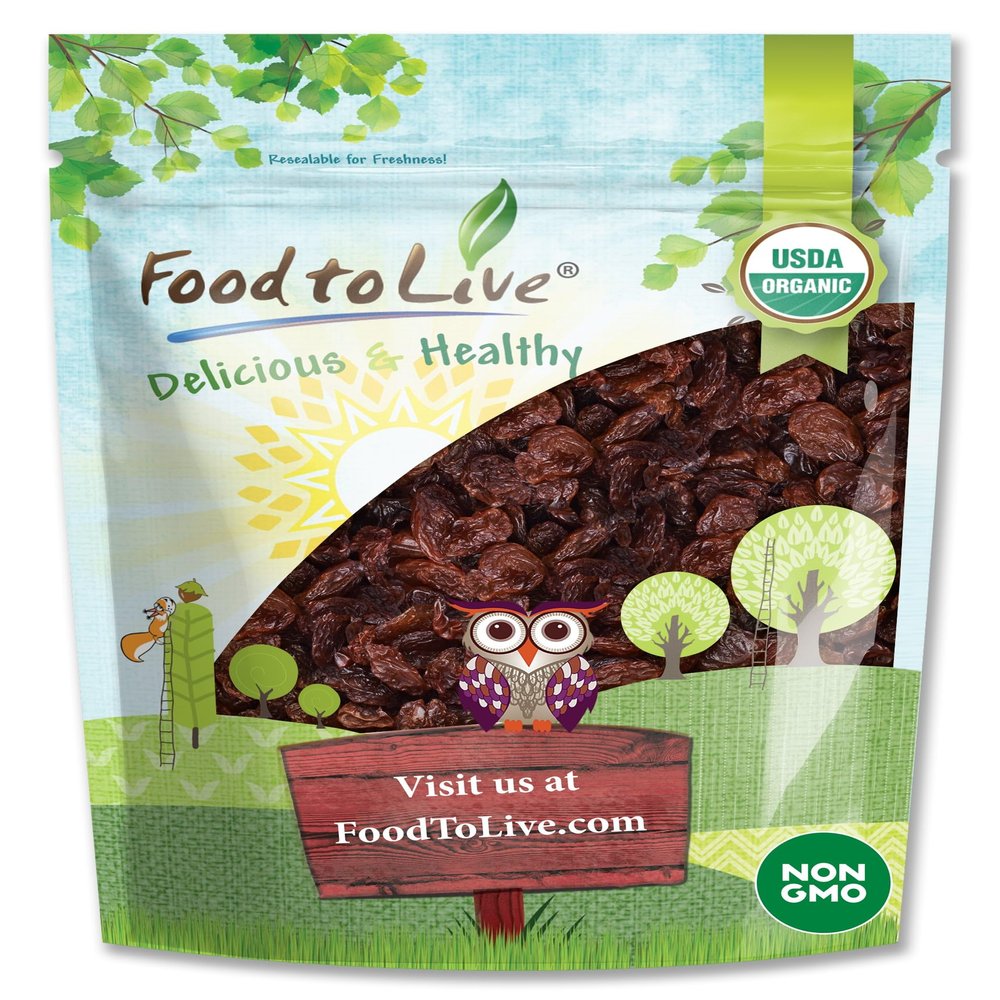 Food to Live Organic Sultana Raisins, 1.5 Pounds Non-GMO, Unsweetened, Unsulfured, Lightly Coated with Organic Sunflower Oil, Vegan, Paleo Friendly, Bulk. No Sugar Added. Vitis Vinifera Linne