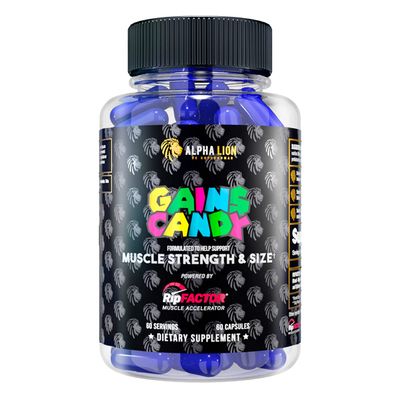 ALPHA LION Gains Candy, Supplement Pills for Muscle Growth, Size, & Strength, Nitric Oxide Booster, Muscle Builder, Use Daily to Upgrade Energy & Workout Performance, 60 Capsules (RipFACTOR)