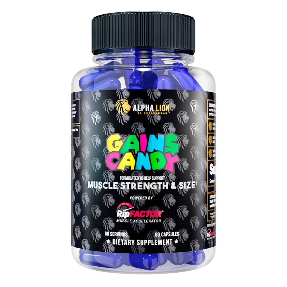 ALPHA LION Gains Candy, Supplement Pills for Muscle Growth, Size, & Strength, Nitric Oxide Booster, Muscle Builder, Use Daily to Upgrade Energy & Workout Performance, 60 Capsules (RipFACTOR)