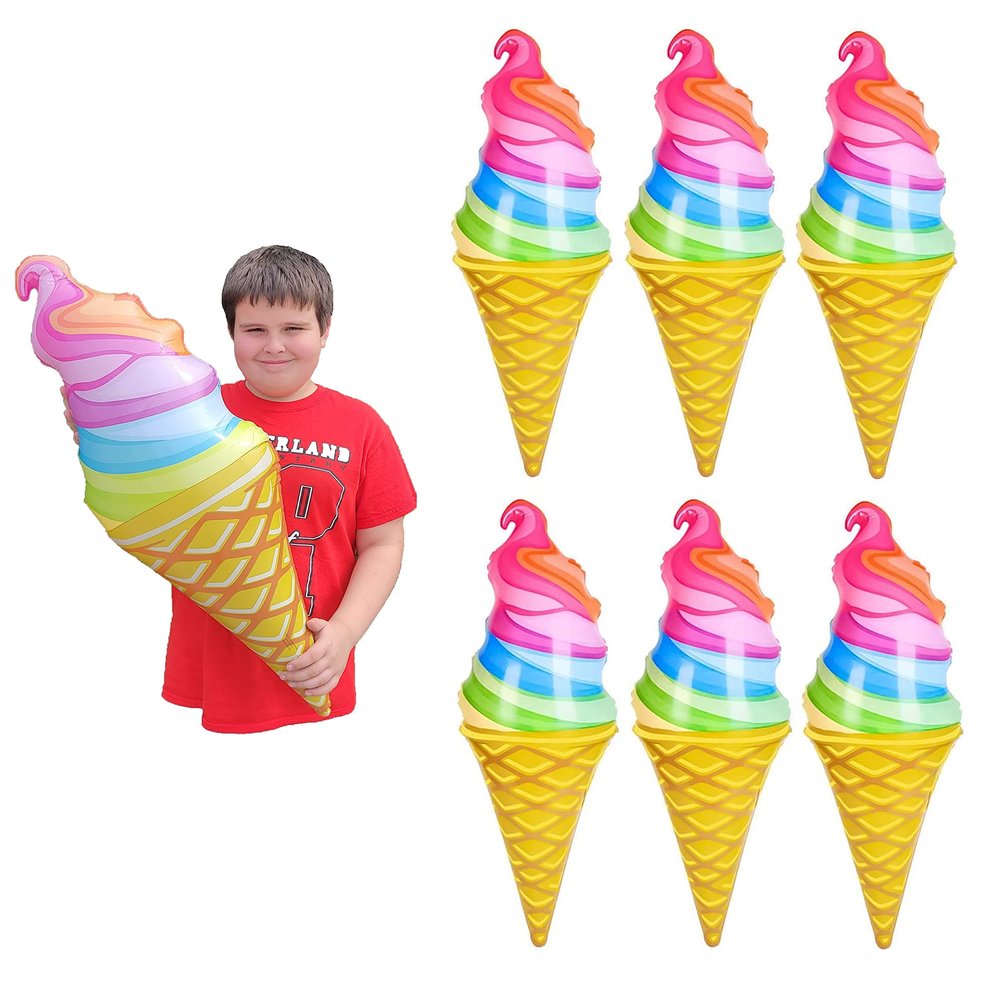 Zugar Land Rainbow Ice Cream Cone Inflates (33") Vinyl. (6 Pack) Colorful Large Huge Soft Ice Cream Swirl Display Decor Balloon