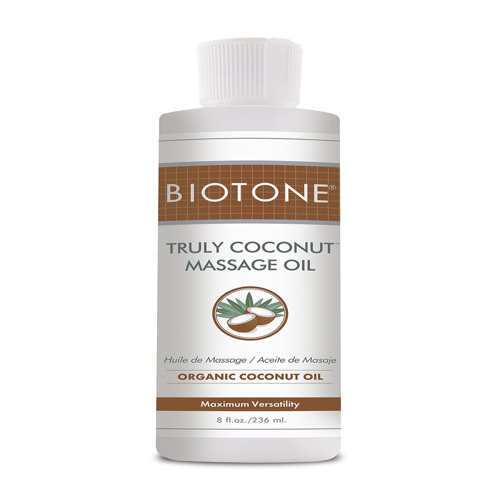 BIOTONE Truly Coconut Massage Oil with Organic Coconut Oil, Melts Away Tension and Promotes Deep Relaxation, Light, Versatile, Long-Lasting, Easy Wash-Out, Can Also Use as a Bodycare Oil